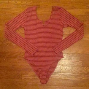 Mauve Striped Long Sleeve Bodysuit